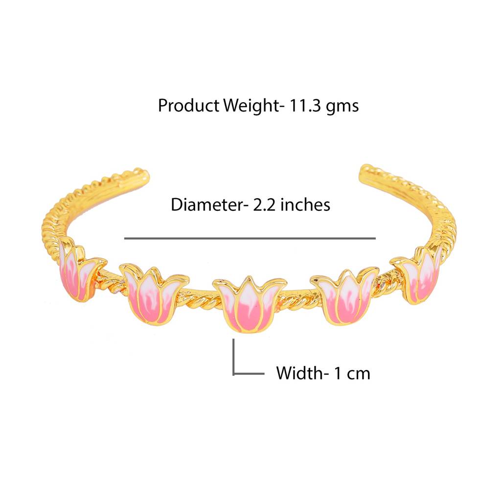Estele Gold Plated Pink Enamel Lotus Designer Enchanting Cuff Bracelet For Girl'S & Women : AD-063-IGBR