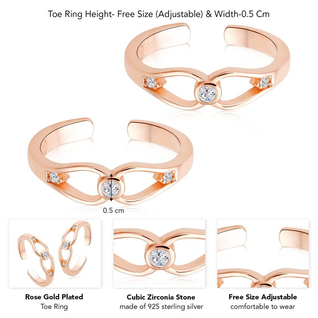 925 Sterling Silver Cubic Zirconia Studded Adjustable Toe Ring Stylish Bichiya Gift For Women : PF18TR01C
