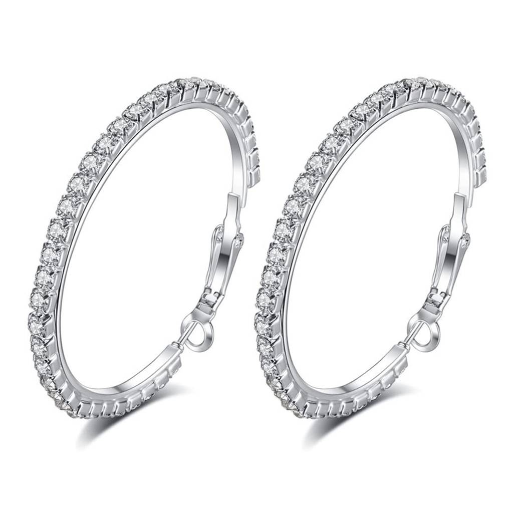 Silver Plated American Diamond Studded Hoop Earrings Office Work Wear Fashion Jewellery Gift For Women & Girls (Px8E : PX8E161