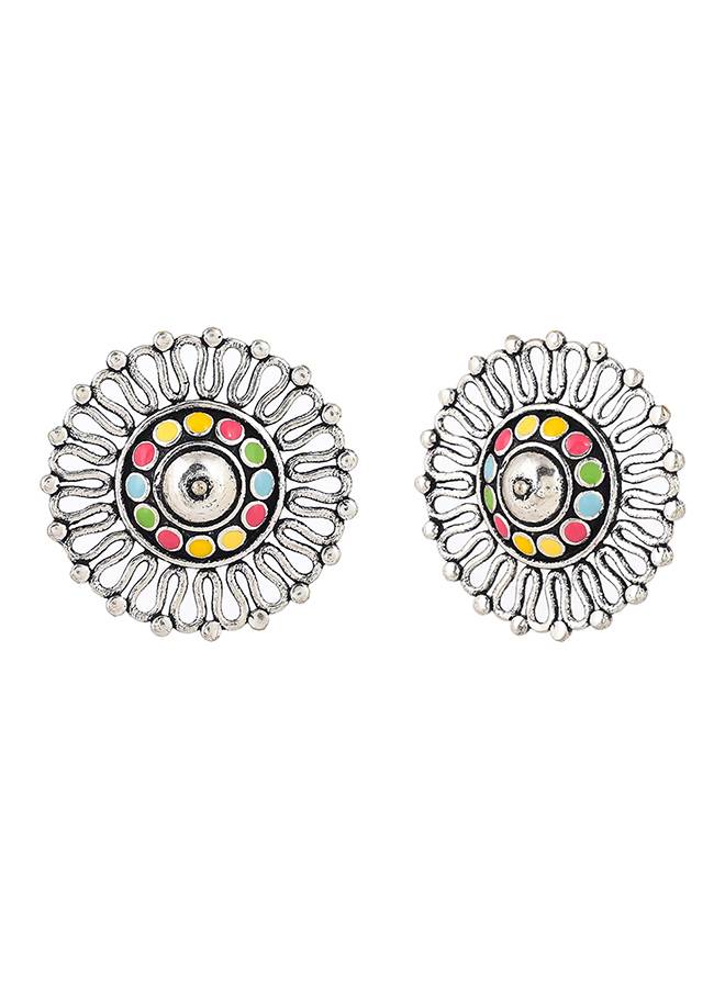 Folklore Enamelled Round Stud Earrings : 8905124477528