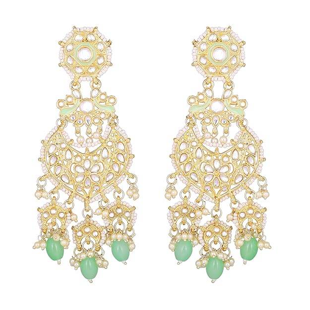 Estele Gold Plated Gorgeous Gehena Drop Earrings With Mint Green Beads For Women : PJ-015-IGMGER