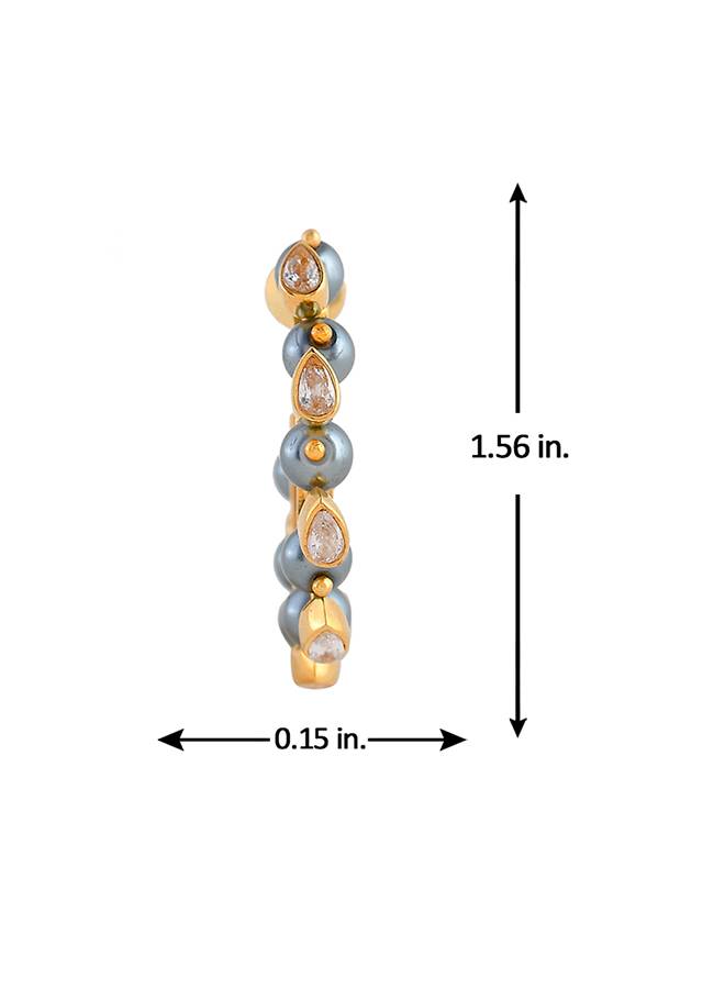 Mother'S Day Pearl Beaded Stone Studded Statement Hoop Earrings : 8905124501872