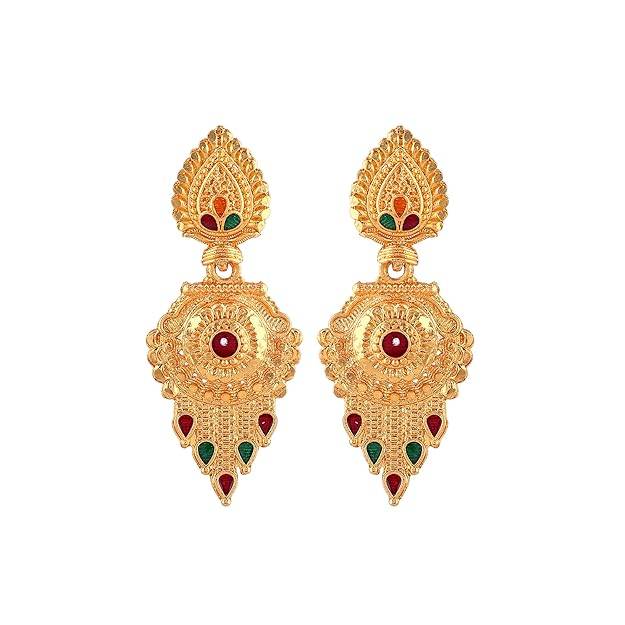 Elegant Gold Finish Temple Necklace Set With Earrings For Traditional Bridal Occasions ( : OSAK004-IGMCNKER