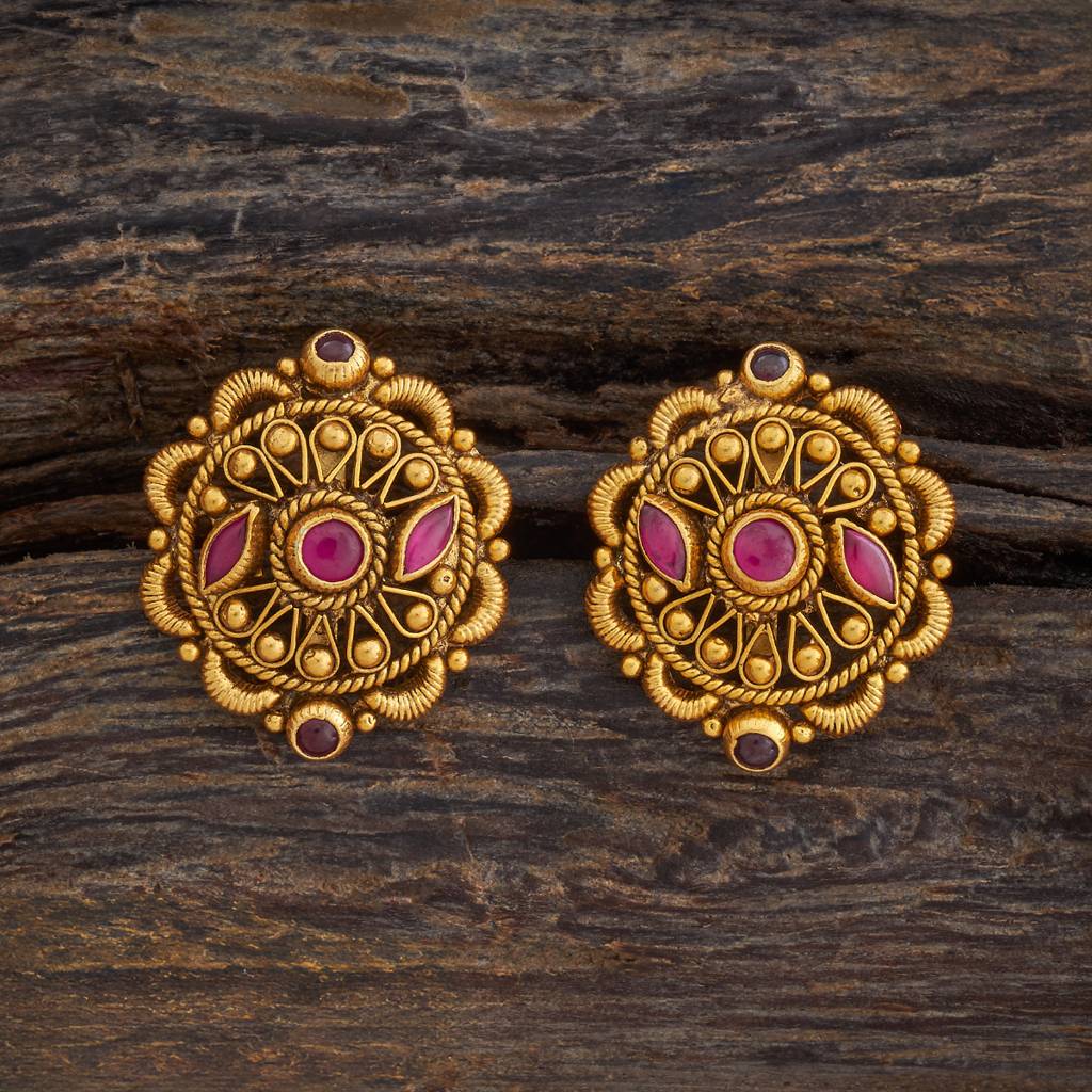 Kushal'S Fashion Jewellery Oxidised Gold-Plated Ethnic 92.5 Pure Silver Temple Studs-177452 : 425386