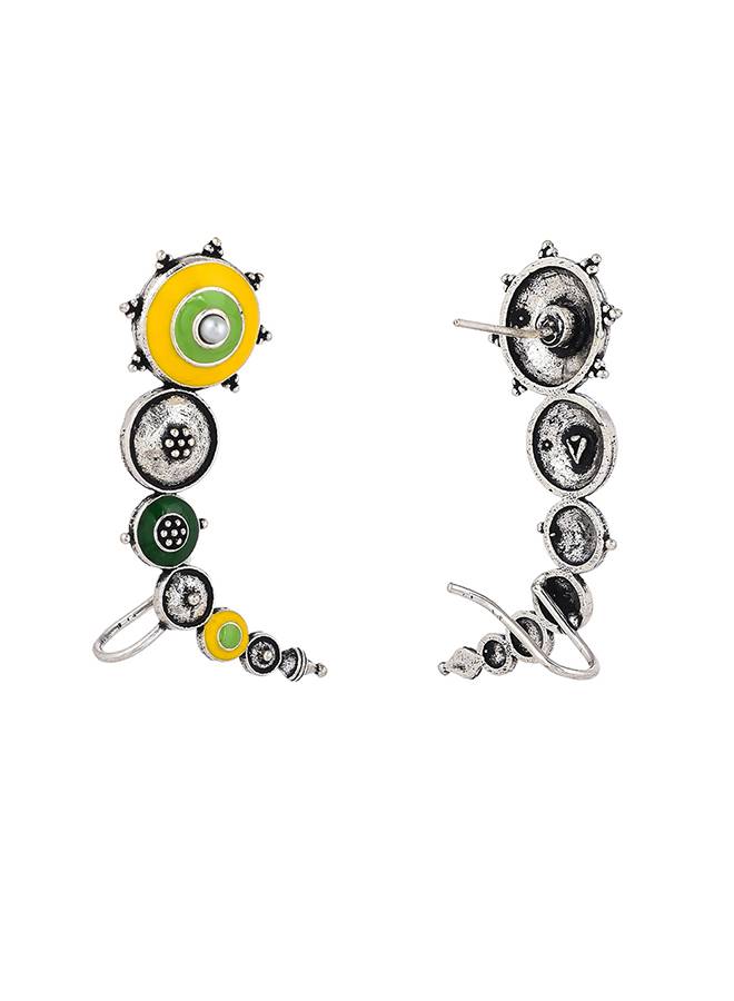 Folklore Silver Plated Enamelled Cuff Earrings : 8905124477306
