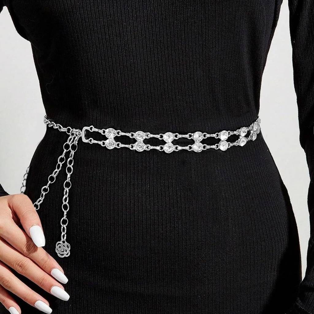 Cubic Zirconia Studded Dress Belly Chain Adjustable Waist Chain Fancy Kamarbandh Belt For Women-Px8Bch004 : PX8BCH004S