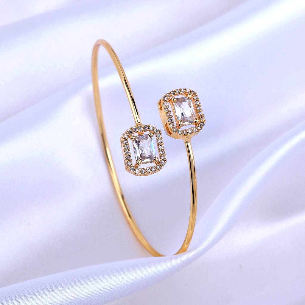 Estele Gold Plated Gorgeous Square Pattern Lightweight Cuff Kada Bracelet With White American Diamonds For Gir : AD-091-IGWEBR