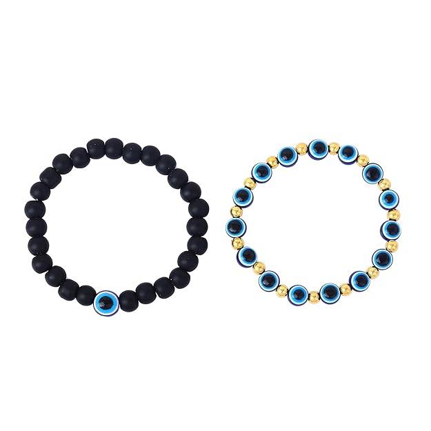 Fashion Evil Eye Combo Bracelet For Men: Lucky & Protective Blue & Black Combo Evil Eye Charm Bracelets|N : OSAK002-IGBLBKBR