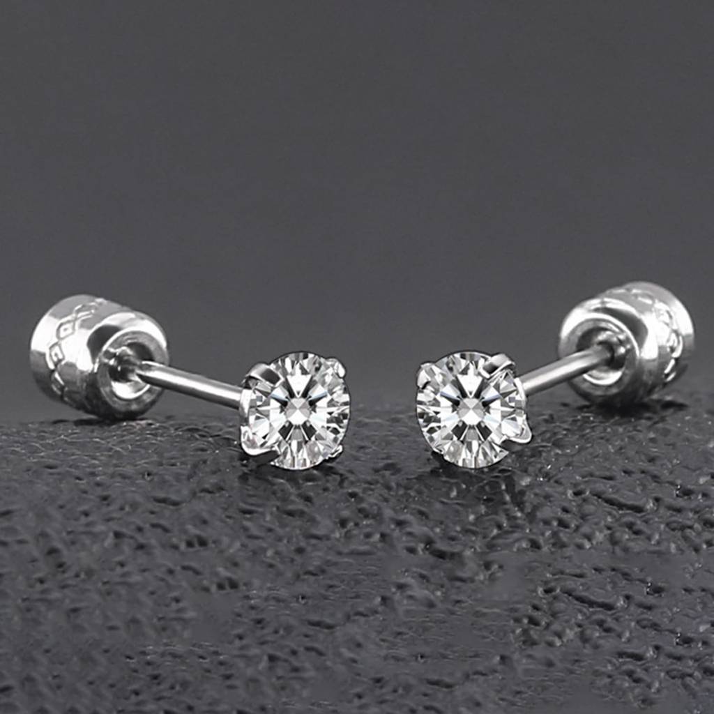 Silver Plated 316L Stainless Steel Cubic Zirconia Studded Stud Earrings Jewellery Gift For Men & Boys (1 Pair) : PX9ME40