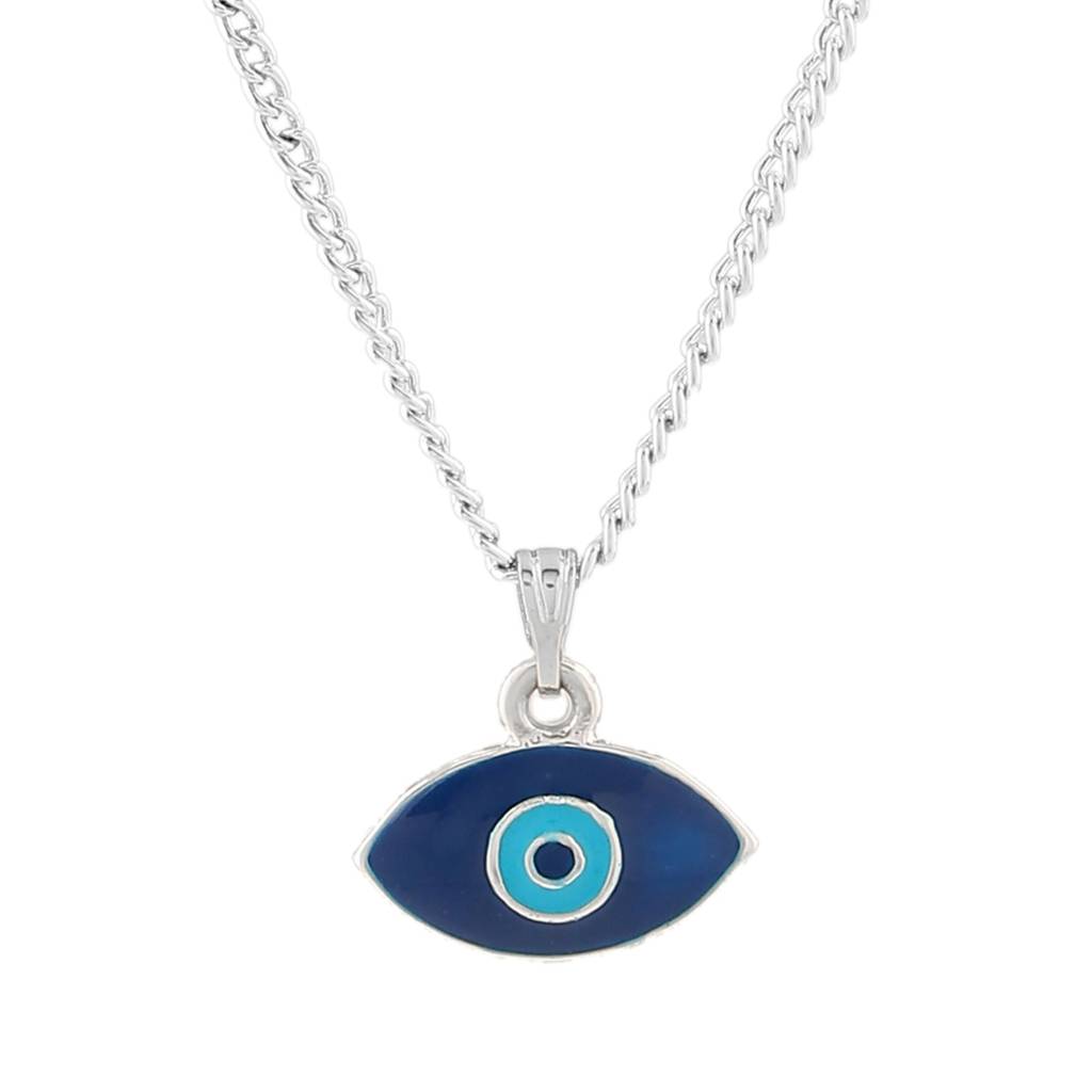 Estele Rhodium Plated Auspicious Evil Eye Charm Pendant With Navy Blue & Turquoise Blue Enamel For Women : 1012-IR-NBTQPENDANT