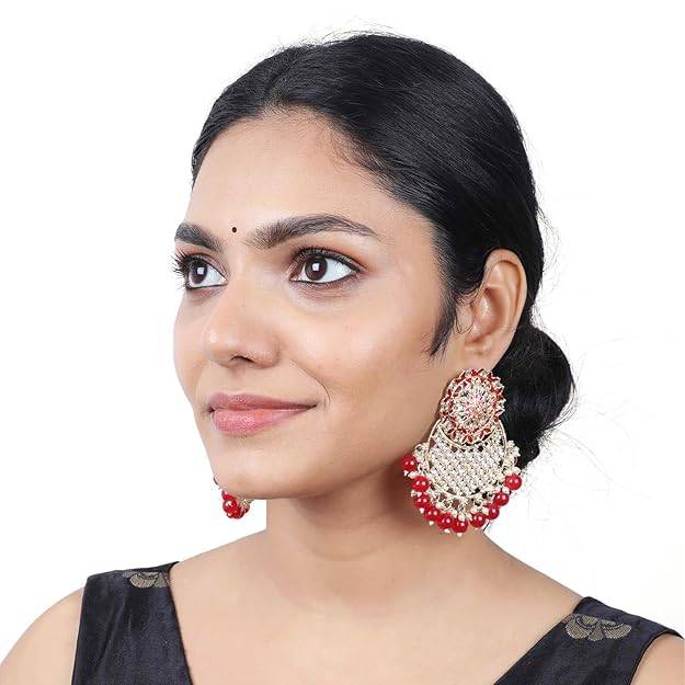 Estele Gold Plated Fascinating Gehena Drop Earrings With Ruby Beads For Girls & Women : PJ-011-IGRBER