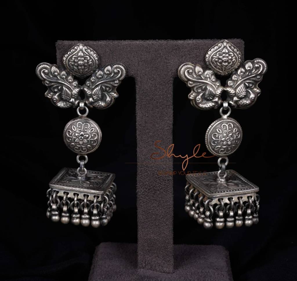 Tattva Dual Peacock Motif Intricate Flat Jhumka : SE5247
