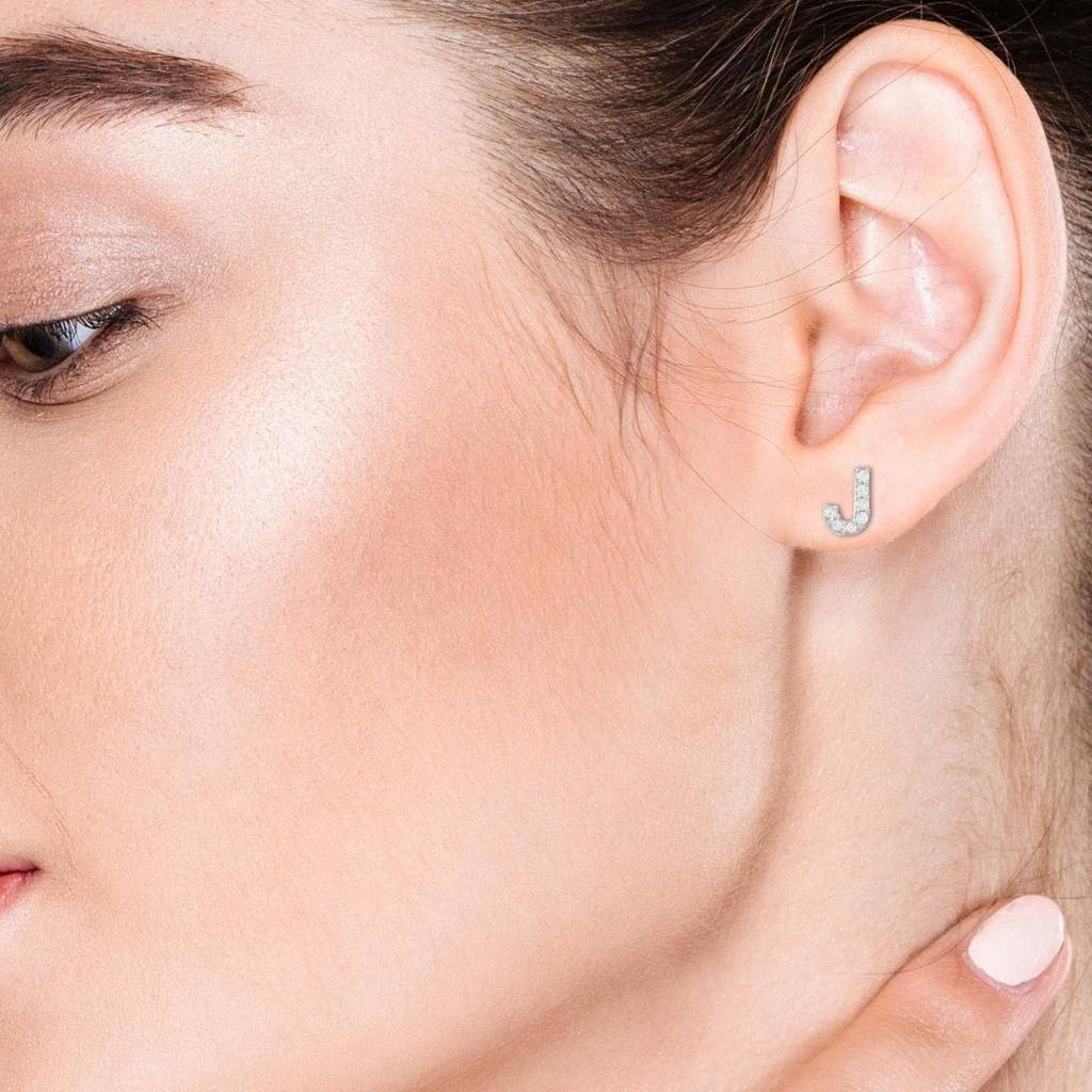 925 Silver J Initial Stud Earrings | Tiny Cz Alphabet Letter Earrings Personalized Gift : SE_000706