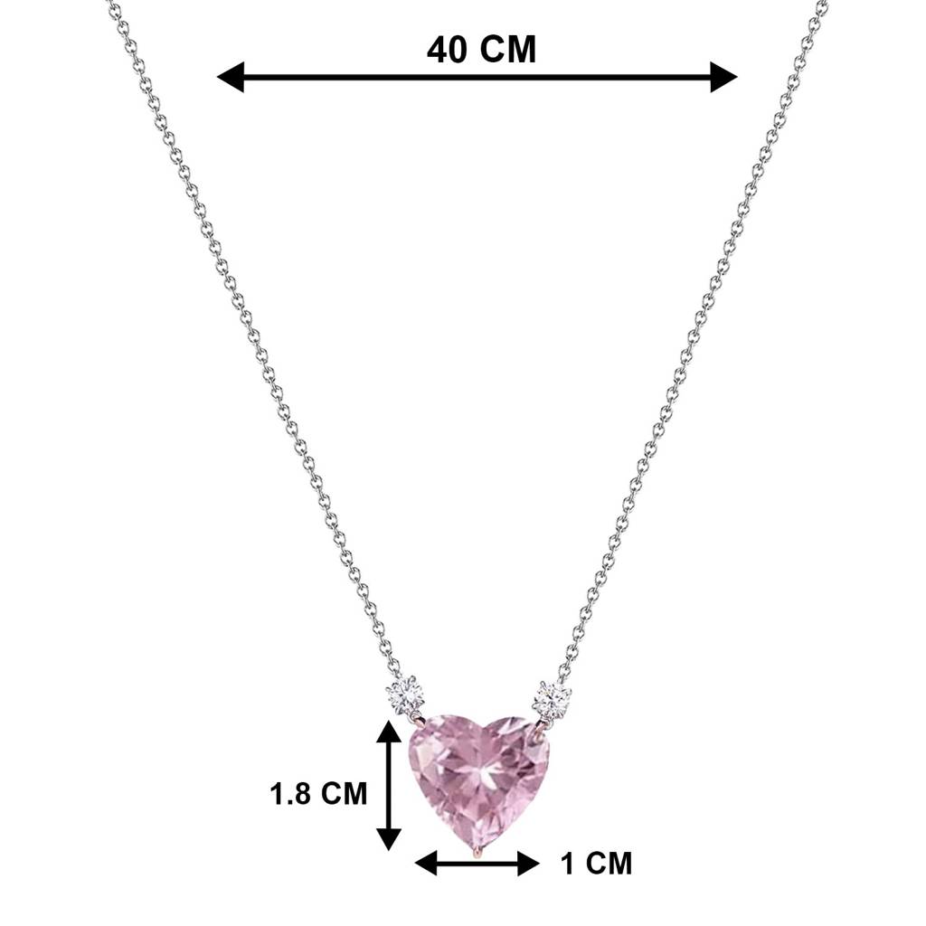 Silver Plated American Diamond Studded Heart Shape Pendant Chain Necklace Stylish Casual Fashion Jewellery Gift For : PX8P80PK