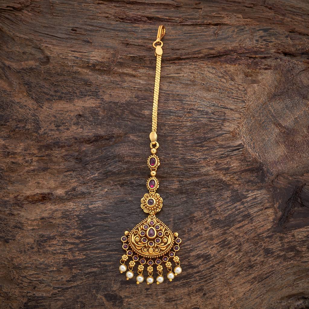 Kushal'S Fashion Jewellery Green Gold-Plated Ethnic Antique Tikka -431516 : 431516