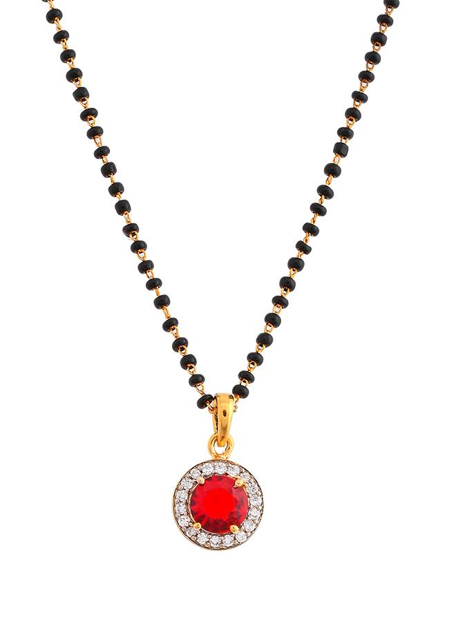 Sparkling Essential Red Cz Studded Round Gold Plated Mangalsutra Set : 8905124495164