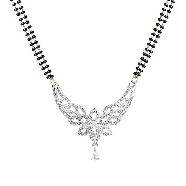 Gehena By Estele Fashion Jewelry Mangalsutra Necklace Set For Women: Rhodium Plated Charming Mangalsutra  : OSAKMS007-IRWENKER