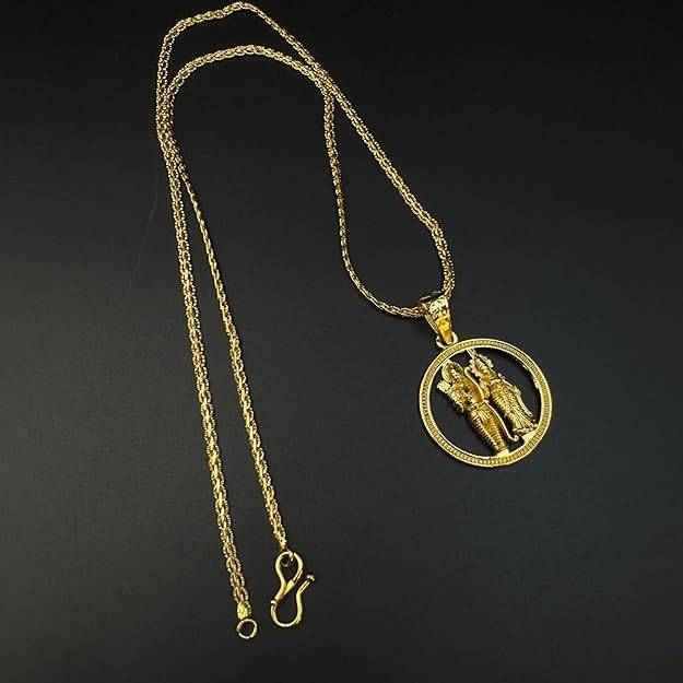 Fashion Jewelry Lord Rama & Sita Pendant For Men: Gold Plated Spiritual" Bhagawan Ram & Goddess Sita Maa" : OSAK013-IGPENDANT