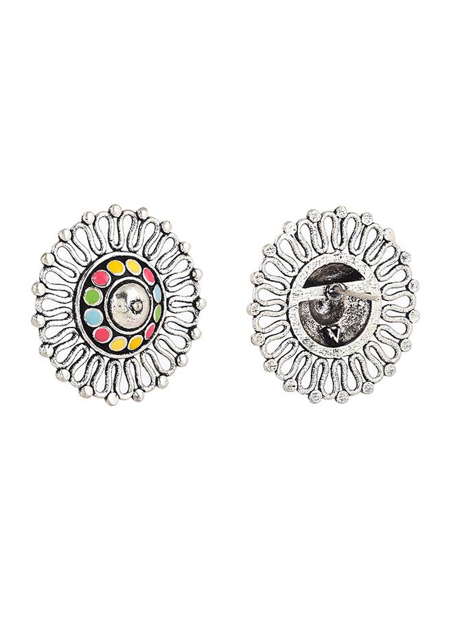 Folklore Enamelled Round Stud Earrings : 8905124477528