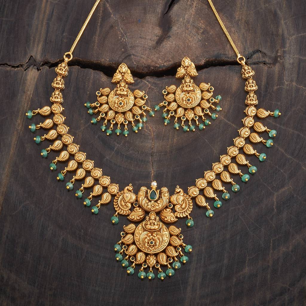 Kushal'S Fashion Jewellery Green Gold-Plated Festive Antique Necklace : 431471