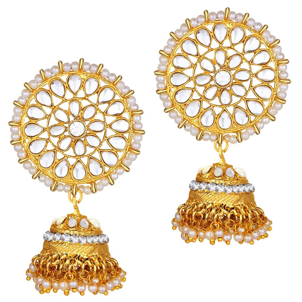 Gold Plated Traditional Kundan Brass Alloy Pearl Choker Necklace With Earring Maang Tikka Jewellery Set For Women : PF25N1190W