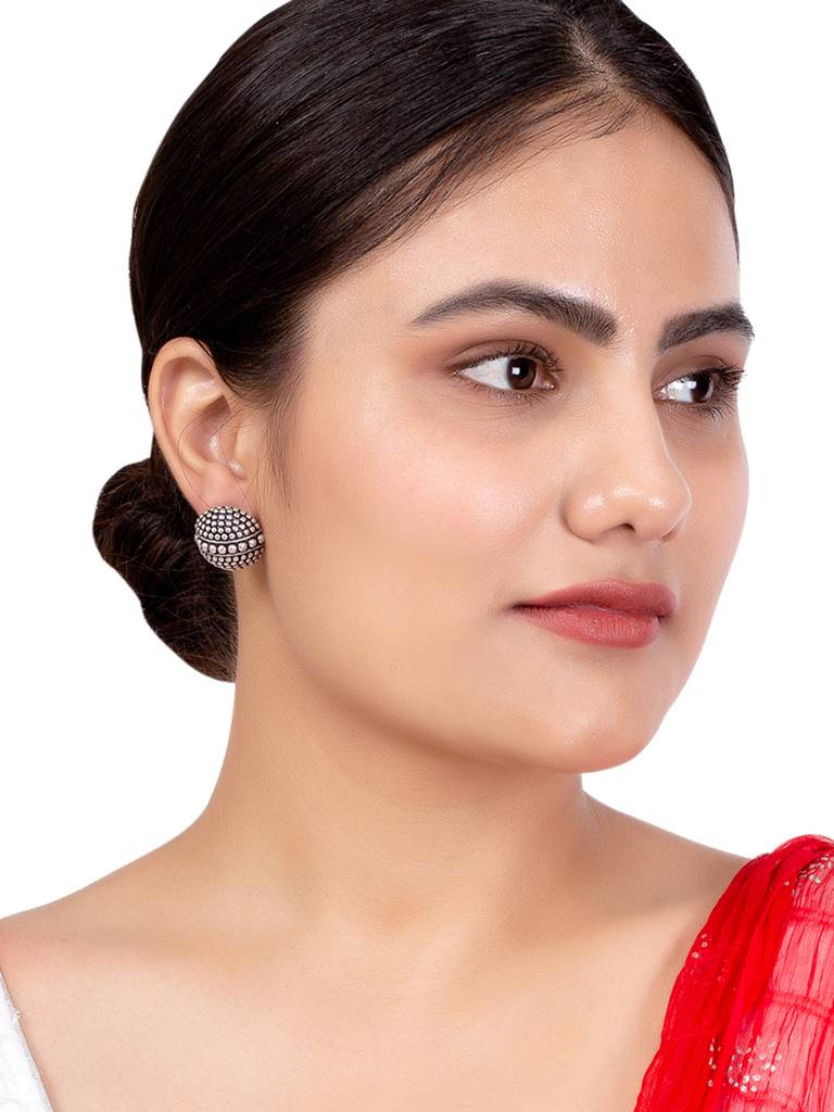 Oxidized Rava Ball Stud Earrings : 8905124136326