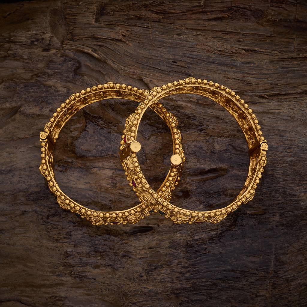 Kushal'S Fashion Jewellery Ruby-Green Gold-Plated Ethnic Copper Antique Bangle-167862 : 412225