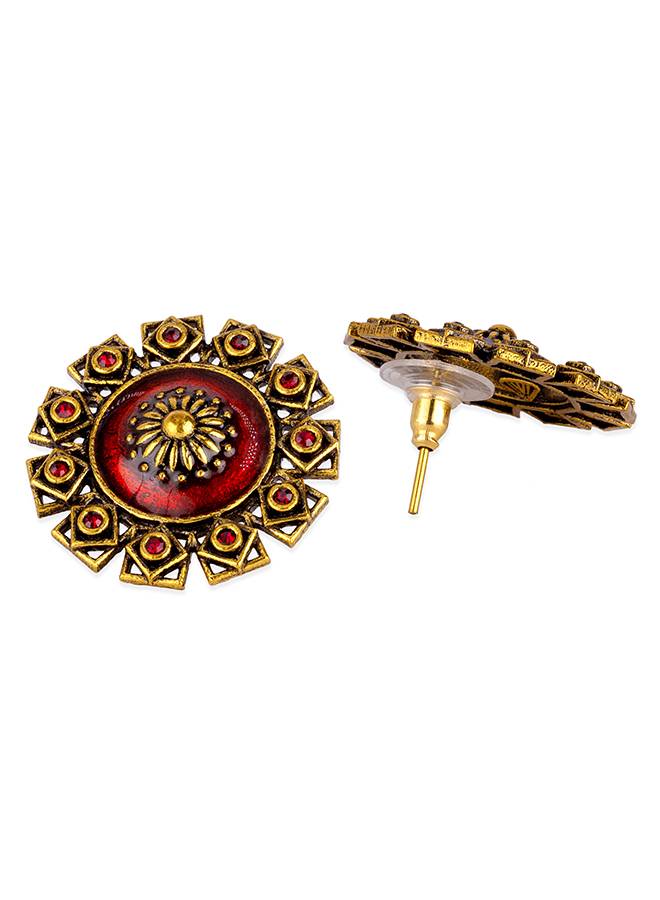 Arabian Nights Antique Golden Brass Stud Earrings-Vmjai80117 : 8905124424355