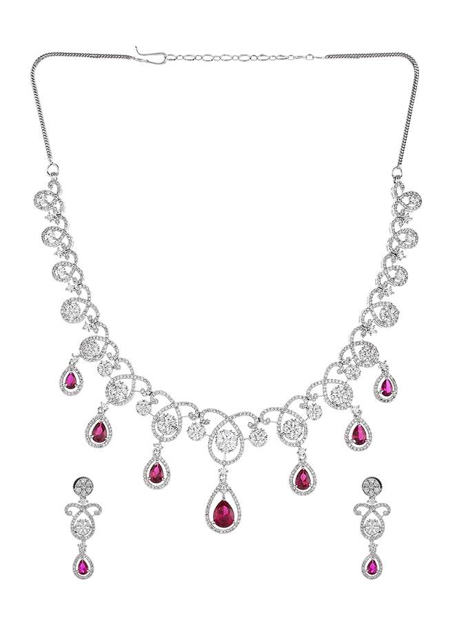 Cz Elegance Red Teardrop Cut Jewellery Set : 8905124476736