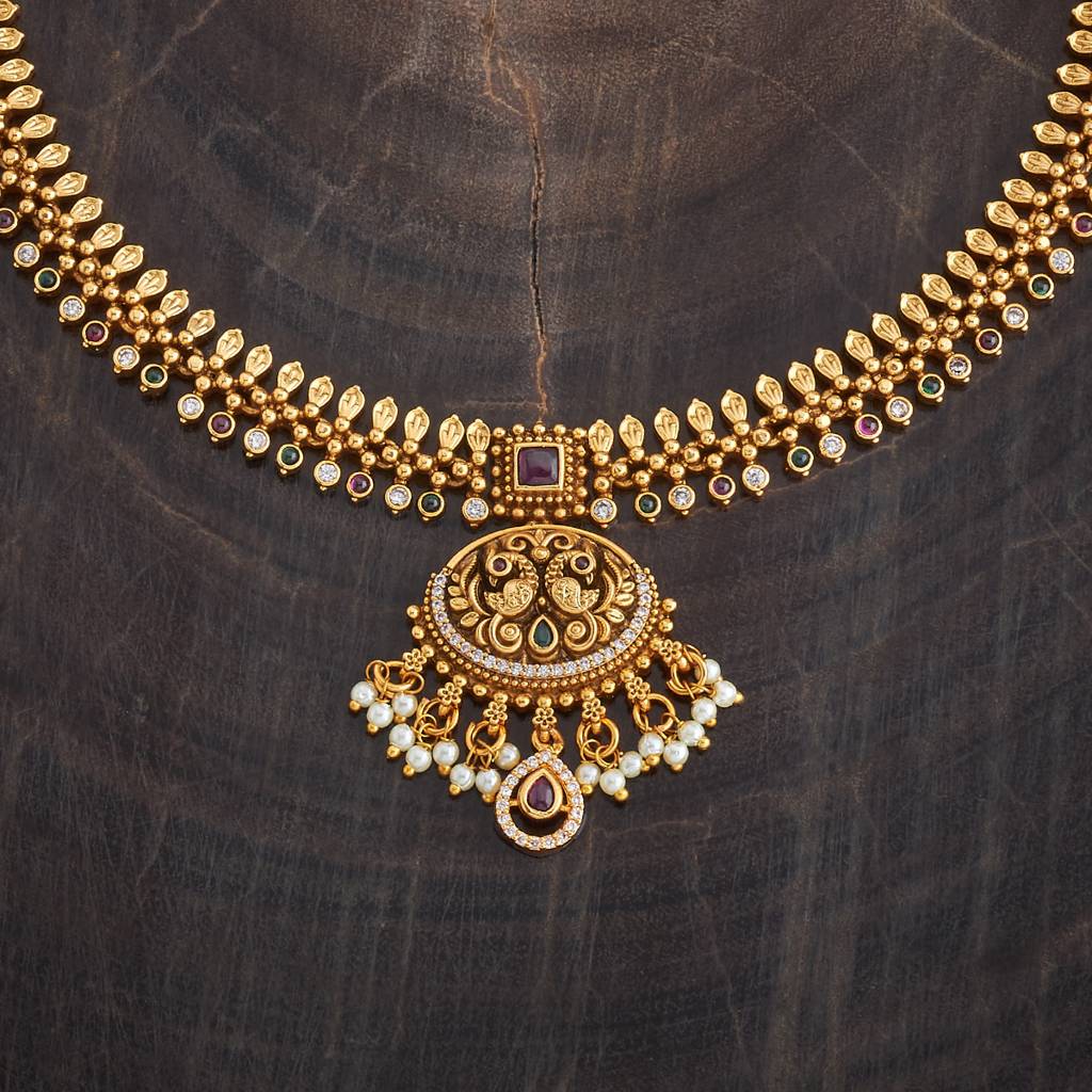 Kushal'S Fashion Jewellery Ruby-Green Gold-Plated Ethnic Copper Antique Jewellery Set-181279 : 433423