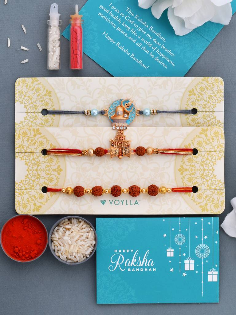 Set Of 3 Deity Inspired Lord Shiva Rakhi : 8905124461978