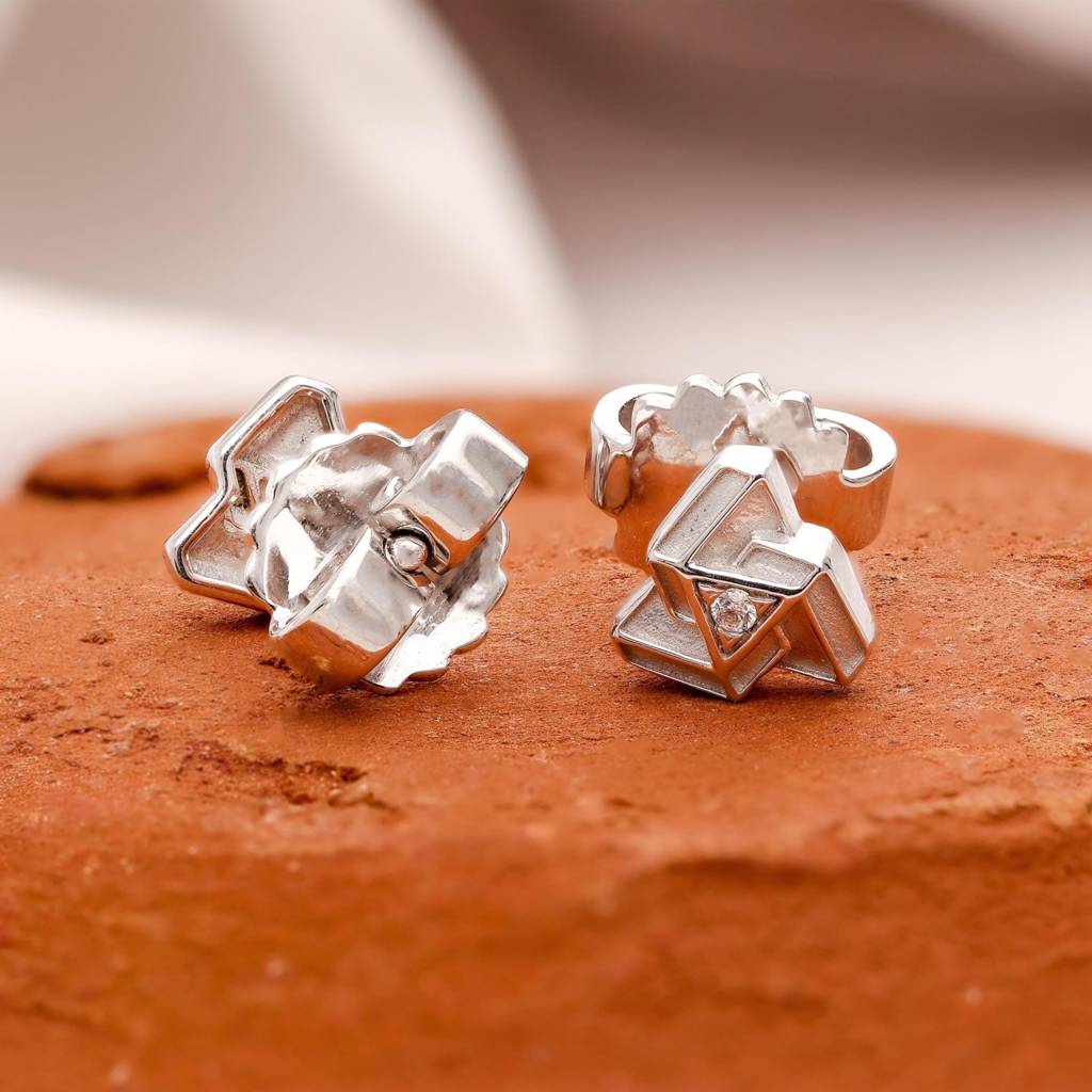 925 Silver Geometric Triangle Stud Earrings Â Matte Finish Modern Jewelry Gift : SE_000619