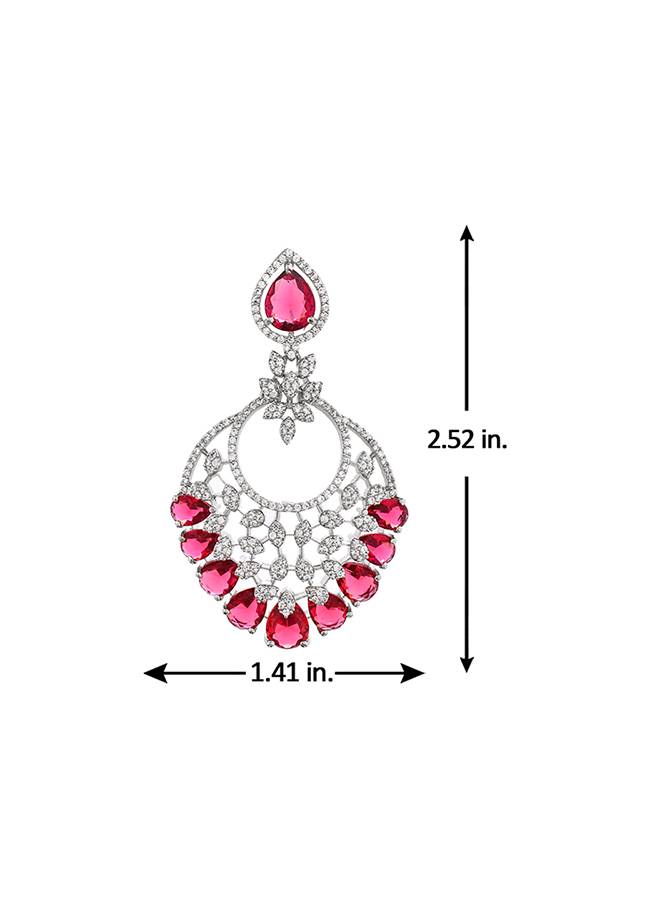 Sparkling Elegance Red Cz Studded Statement Earings : 8905124499650