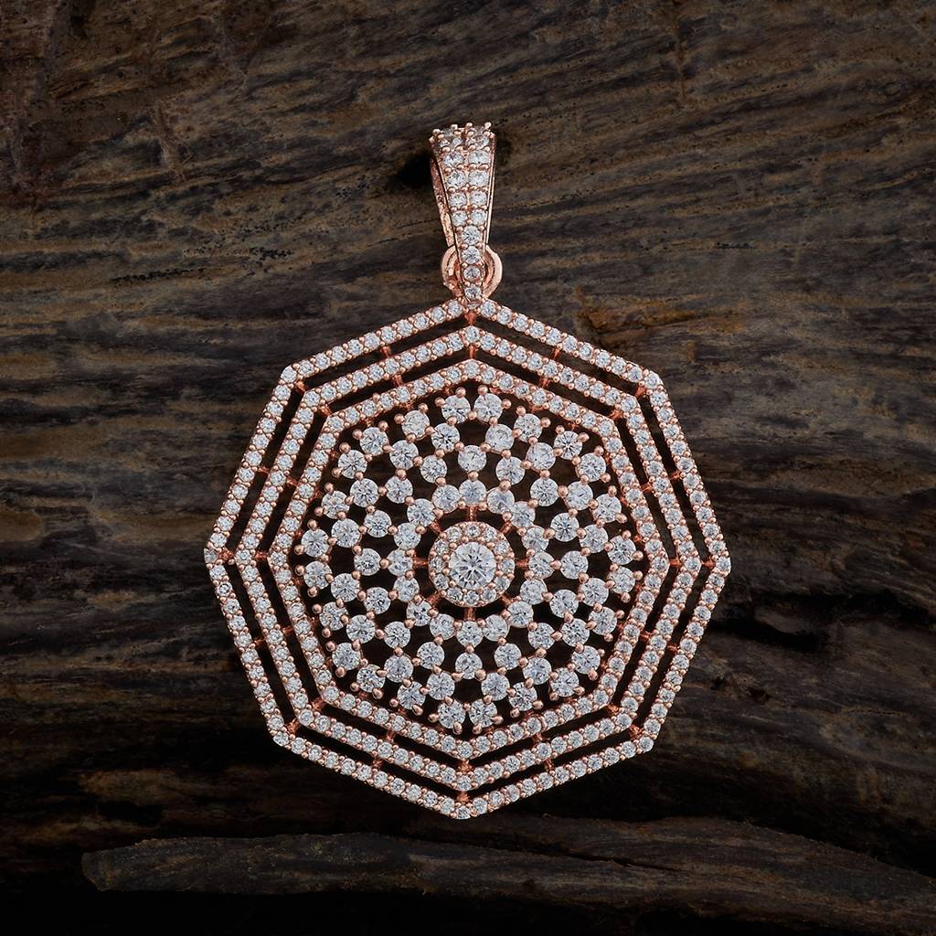 Kushal'S Fashion Jewellery White Rose Gold-Plated Party Wear Zircon Pendant Set-173937 : 417481