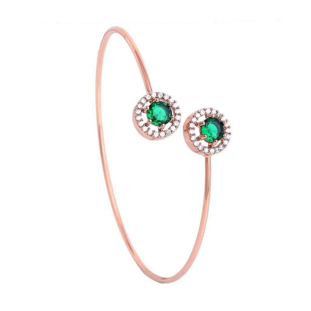 Estele Rosegold Plated Elegant And Lightweight Cuff Kada Bracelet With Stunning Green Stones For Girls & Women : AD-090-RGGNBR