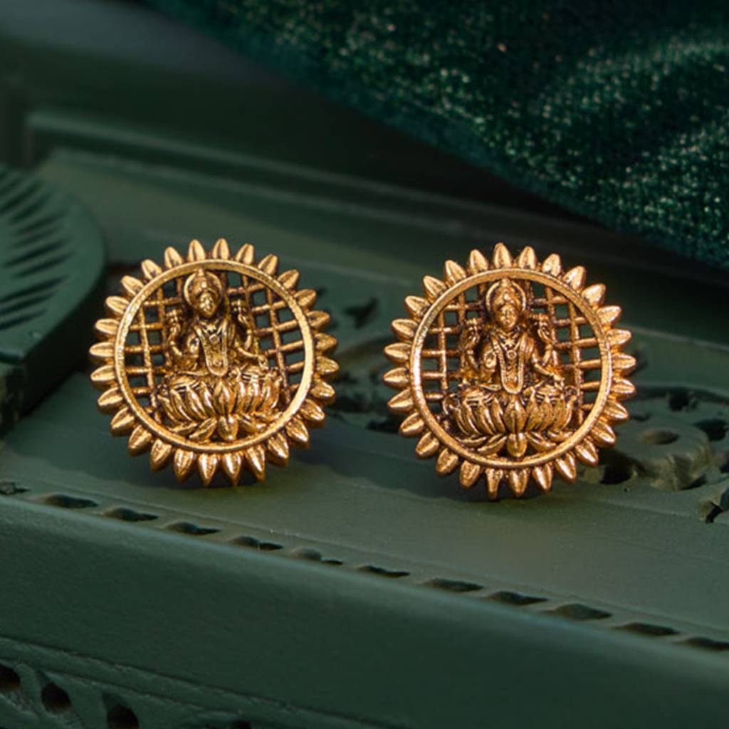 Kushal'S Fashion Jewellery Gold Oxidised Gold-Plated Ethnic 92.5 Pure Silver Temple Studs-172549 : 412740