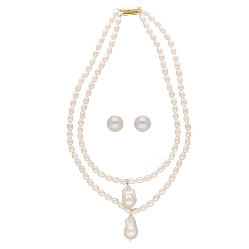 Sri Jagdamba Pearls Oeshi 2 Lines Oval Pearl Necklaces : JPNOV-23-071