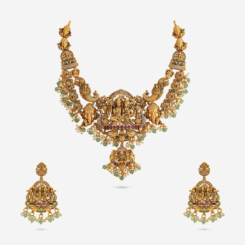 Ruby-Green Gold-Plated Antique Jewellery Set-452778 | Ruby-Green Gold ...
