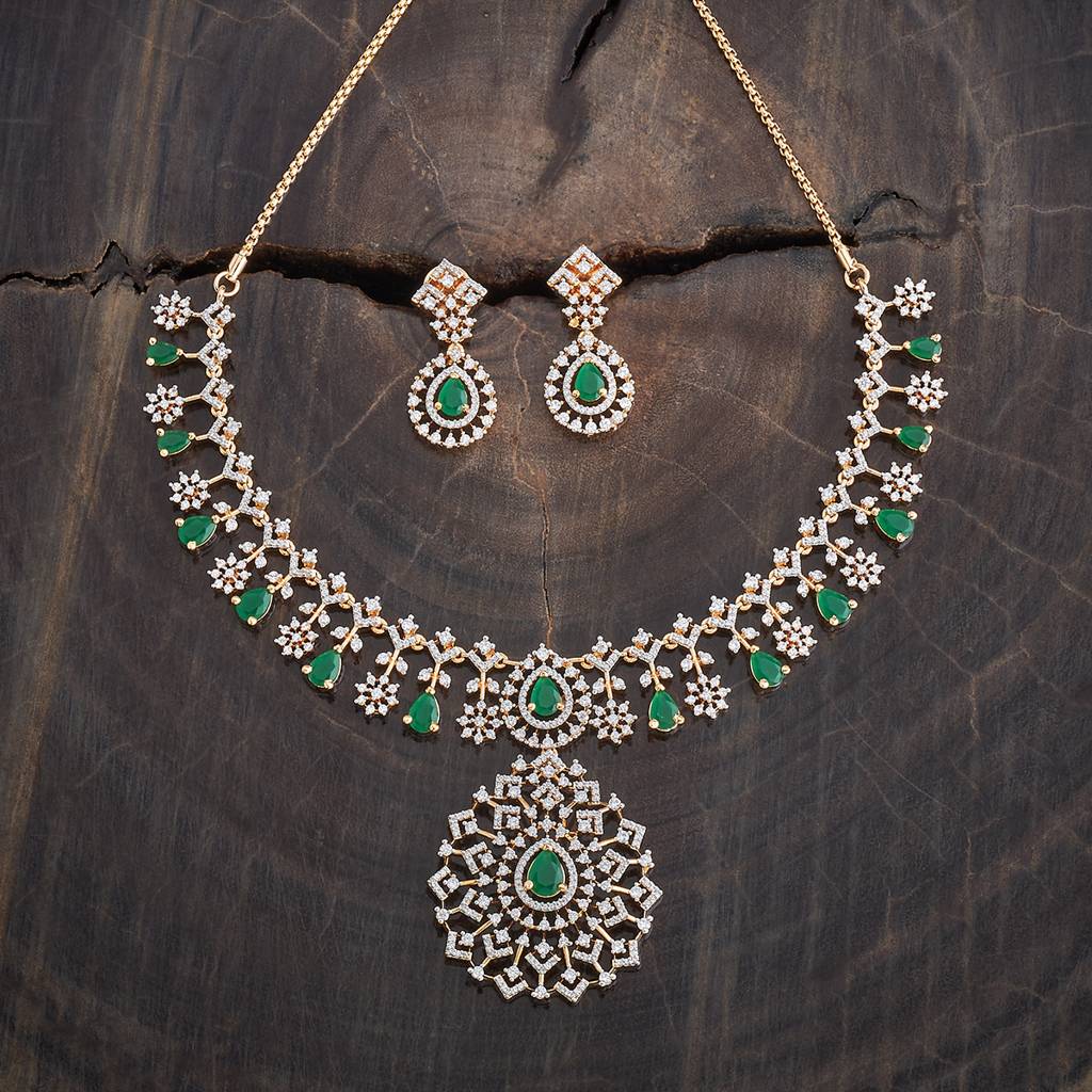Kushal'S Fashion Jewellery Gold-Plated Ruby Stone Studded & Zircon Necklace Jewellery Set-177073 : 424451