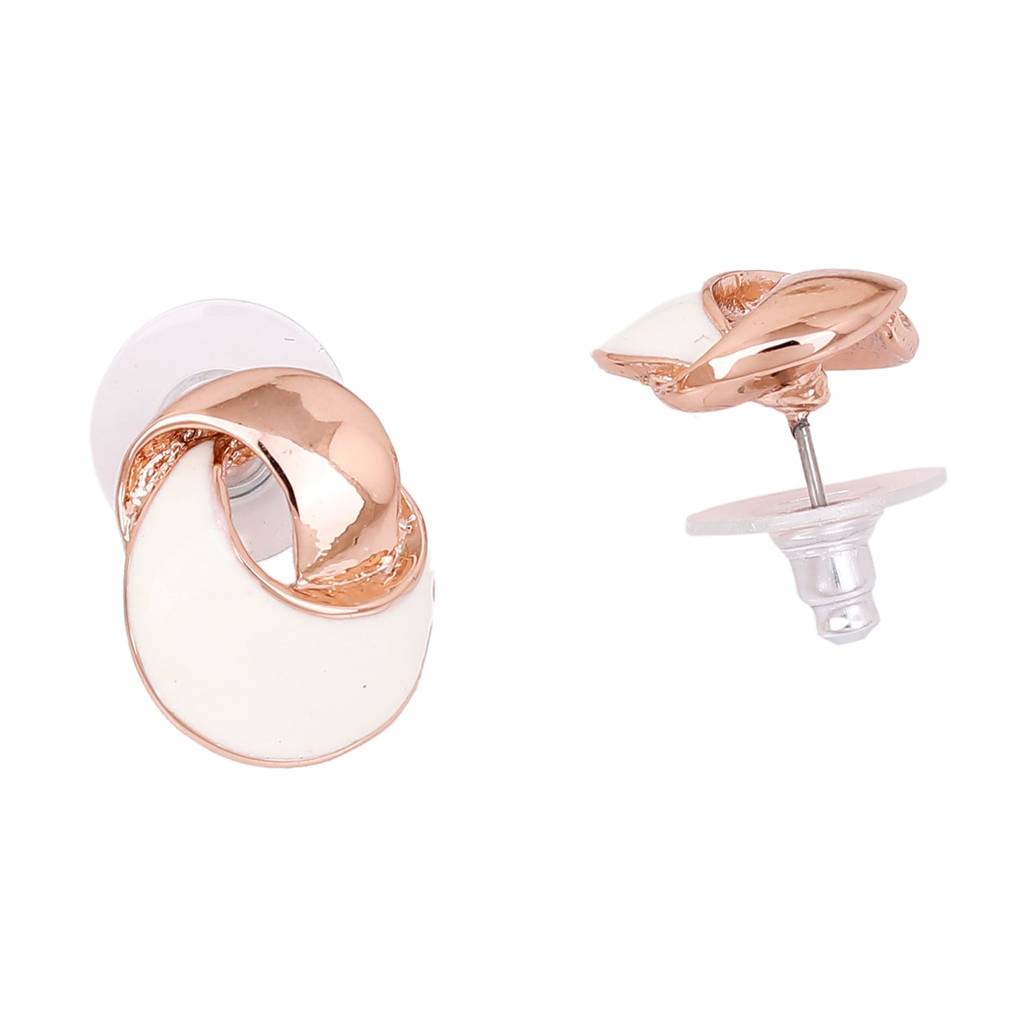 Estele Rosegold Plated White Enamel Stud Earrings For Women : 702708ER