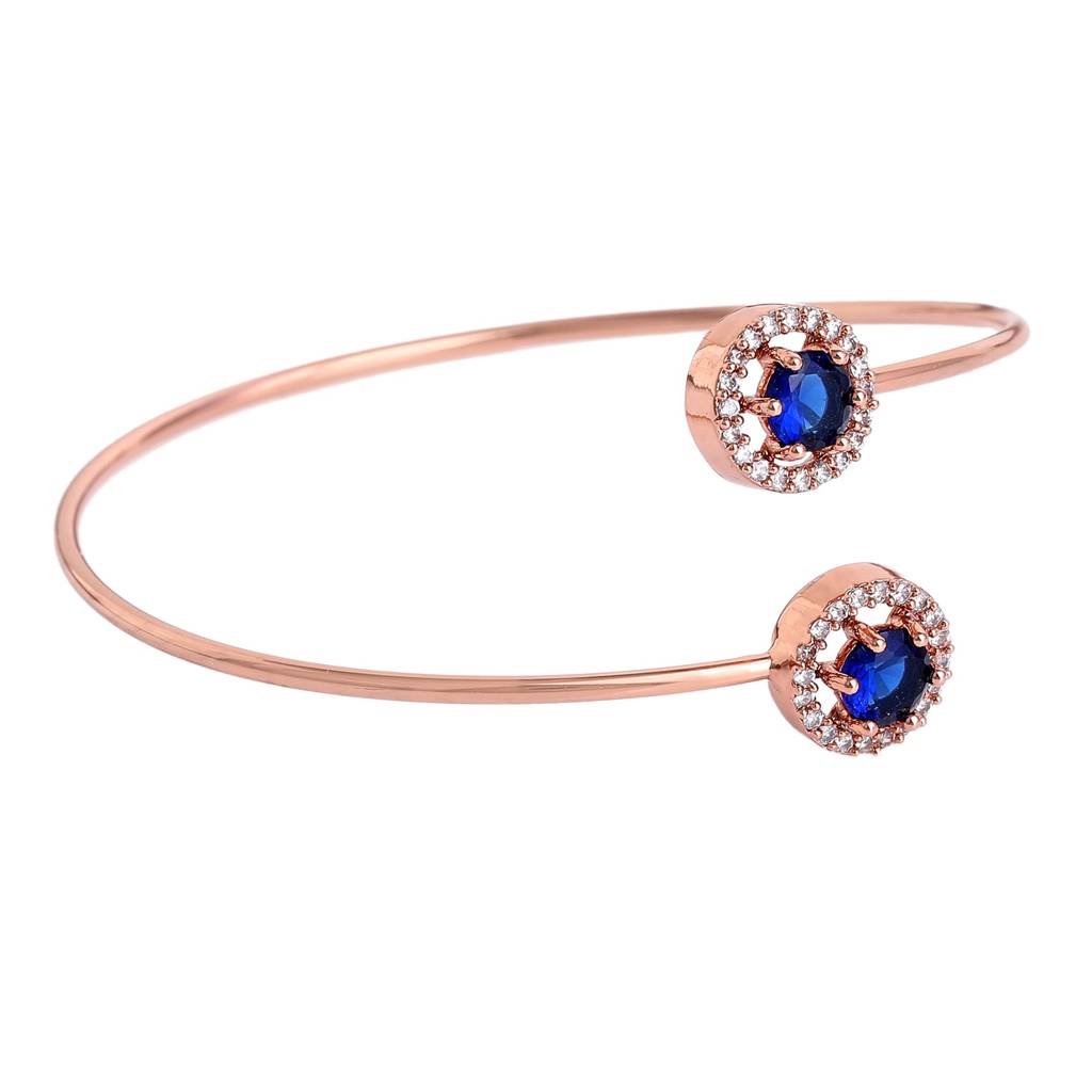 Estele Rosegold Plated Trendy And Comfortable Lightweight Cuff Kada Bracelet With Classic Blue Stones For Girl : AD-090-RGBLBR