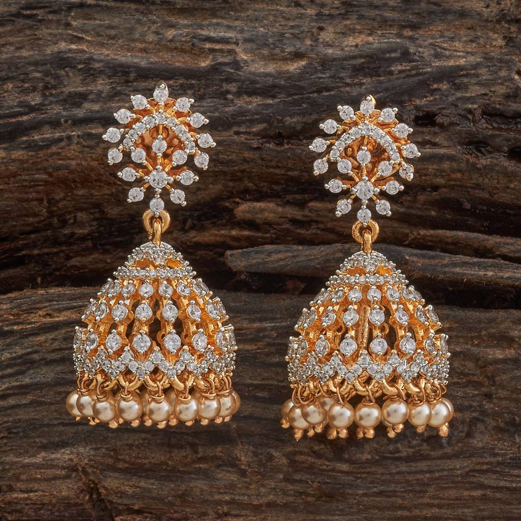Kushal'S Fashion Jewellery White Rhodium-Plated Party Zircon Jhumkas-185606 : 442680