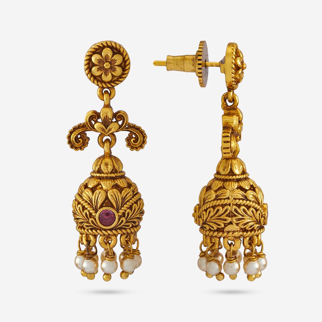 Kushal'S Fashion Jewellery Ruby Gold Plated Ethnic Antique Jhumkas-187970 : 447555