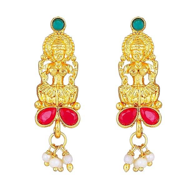 Estele Gold Plated Divine Laxmi Devi Gehena Necklace Set With Multi-Color Stones For Women : PJ-019-IGRBGNNKER