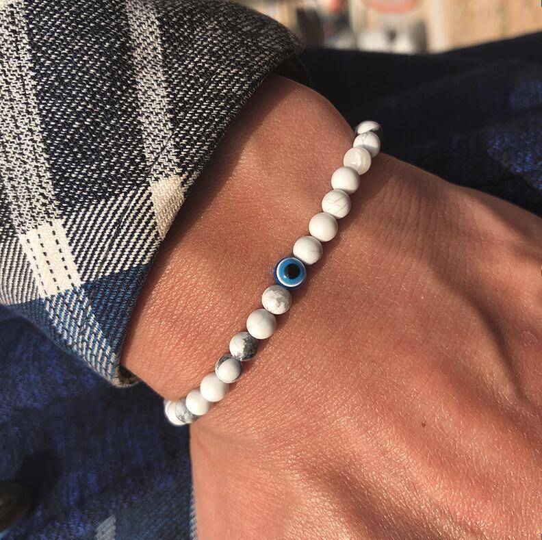 Protective Evil Eye Natural Stone Band : MB1S0783