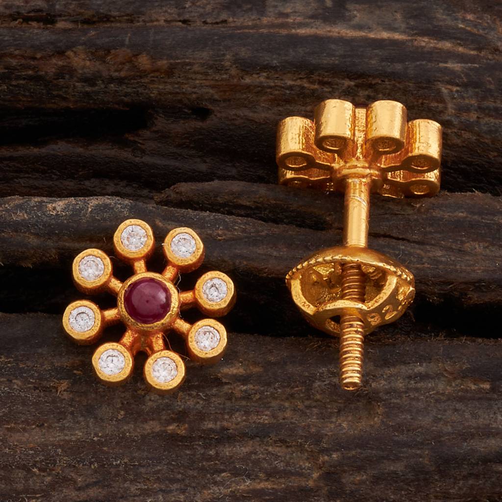 Kushal'S Fashion Jewellery Ruby Gold-Plated Spinal & Zircon Temple Earring Studs-163722 : 394656