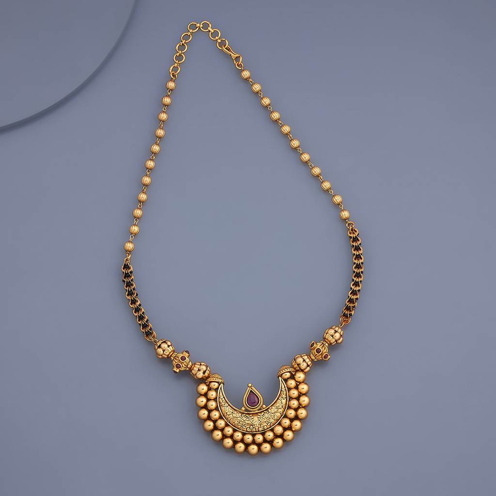 Kushal'S Fashion Jewellery Ruby Gold-Plated Ethnic Antique Mangalsutra -177912 : 426267