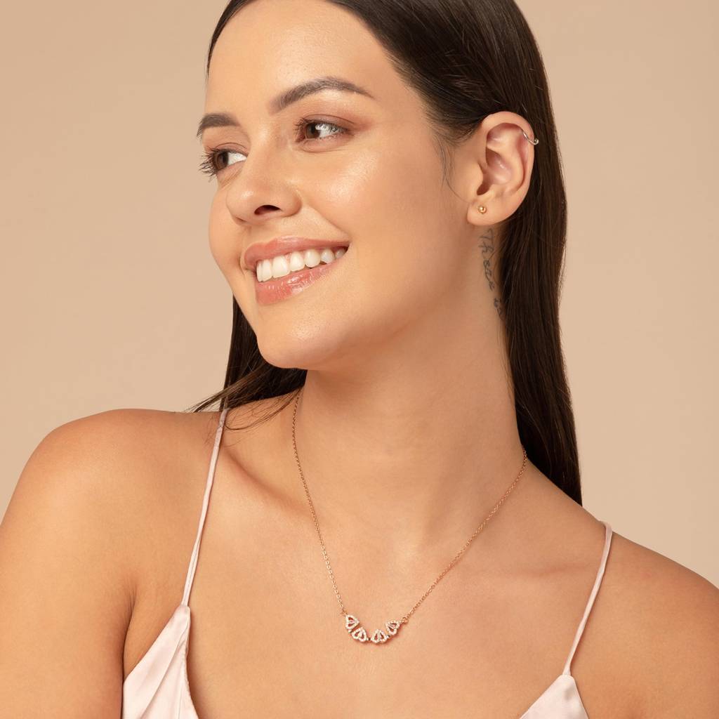 Hyacinth 4-Pcs Zircon Heart Magnetic Clover Necklace - Rose Gold : NS10186