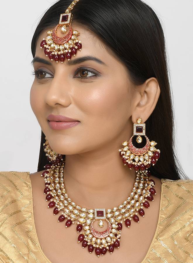 Kundan Elegance Red Stones Jewellery Set : 8905124477177