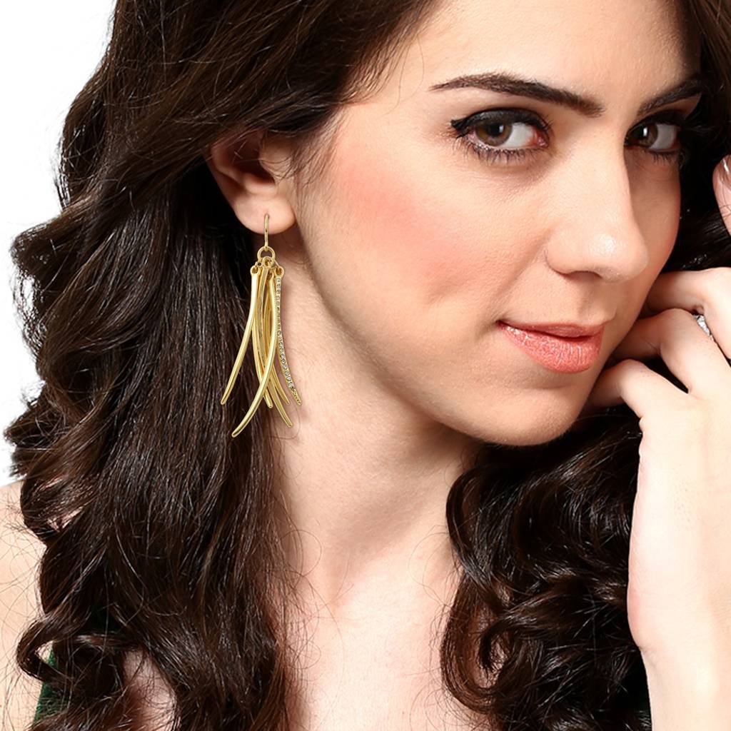 Estele Gold Plated Dangling Lines Austrian Crystal Tassel Earrings For Women : 471714ER